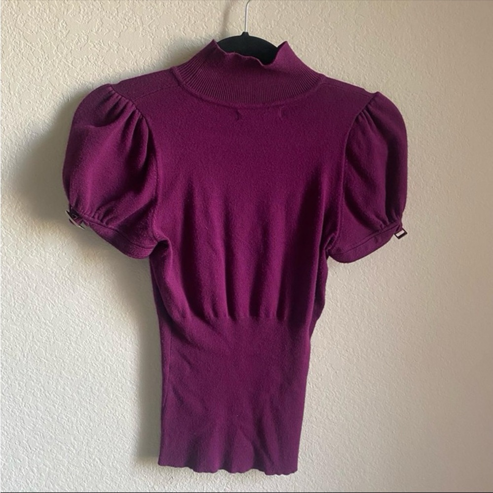 Women's Puff Sleeve Mock Neck Top - Plum